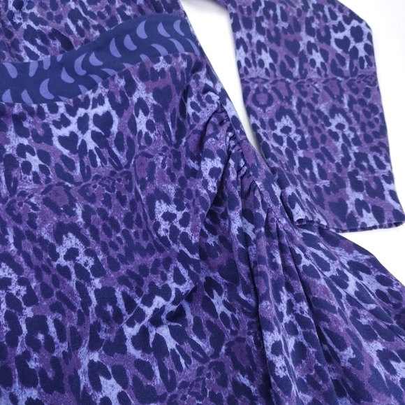 Soft Surroundings Purple Patterned Faux Wrapped Rouged Side Dress Sz PM - Picture 8 of 16